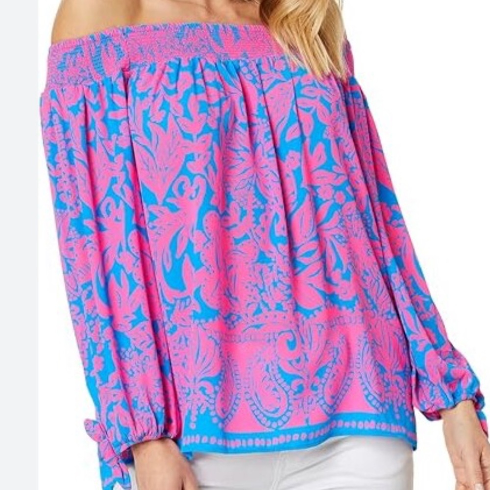 ππLilly Pulitzer Maryellen Long Sleeve Off the Shoulder Top - Picture 12 of 12
